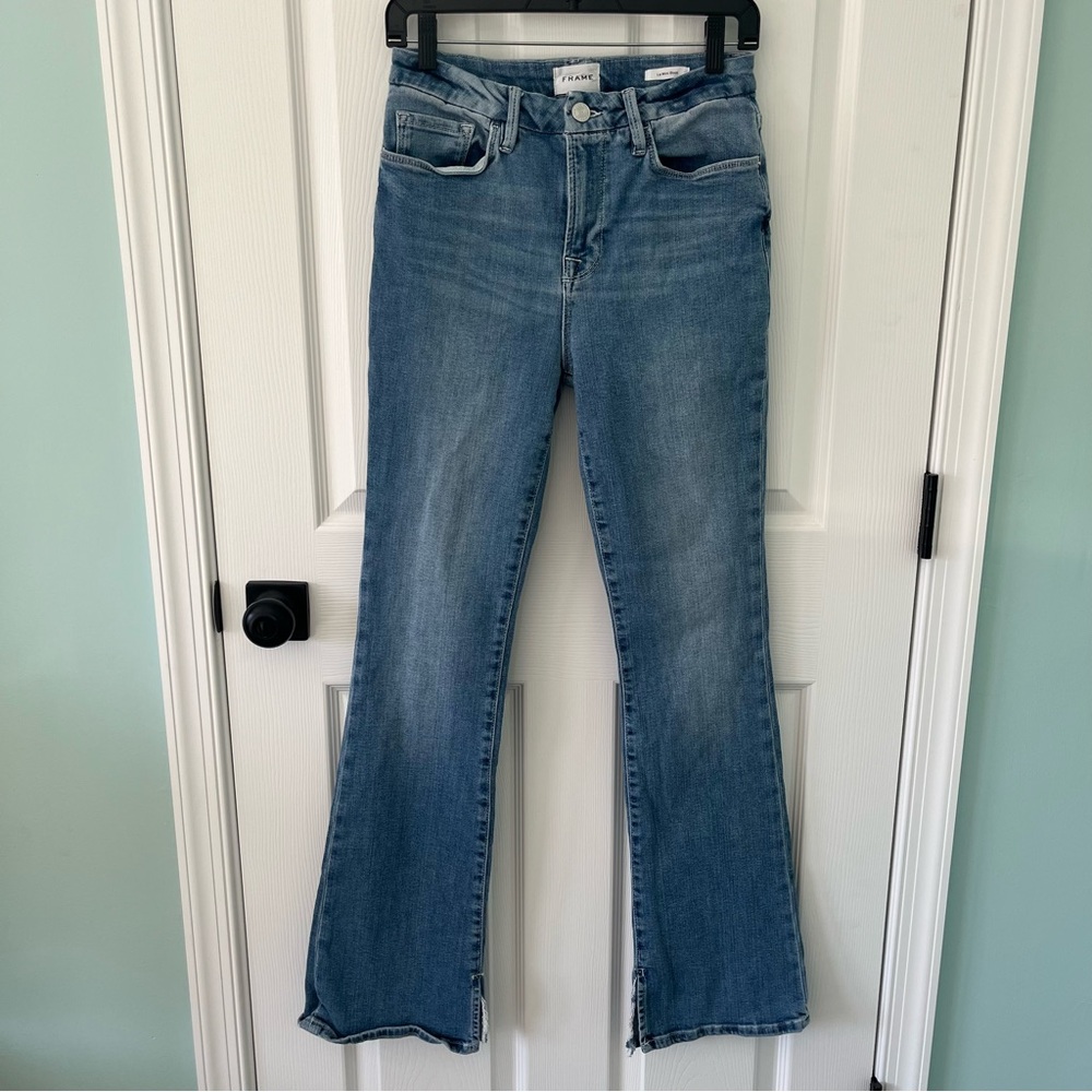 FRAME Women’s Le Mini Boot Mid Wash Stretch Blue Jeans with Split Hem Size 29